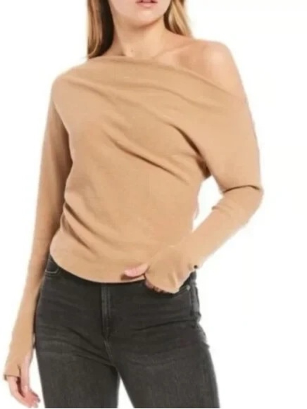 We the Free Fuji Off-Shoulder Long Sleeve Thermal Top in Sand, XS